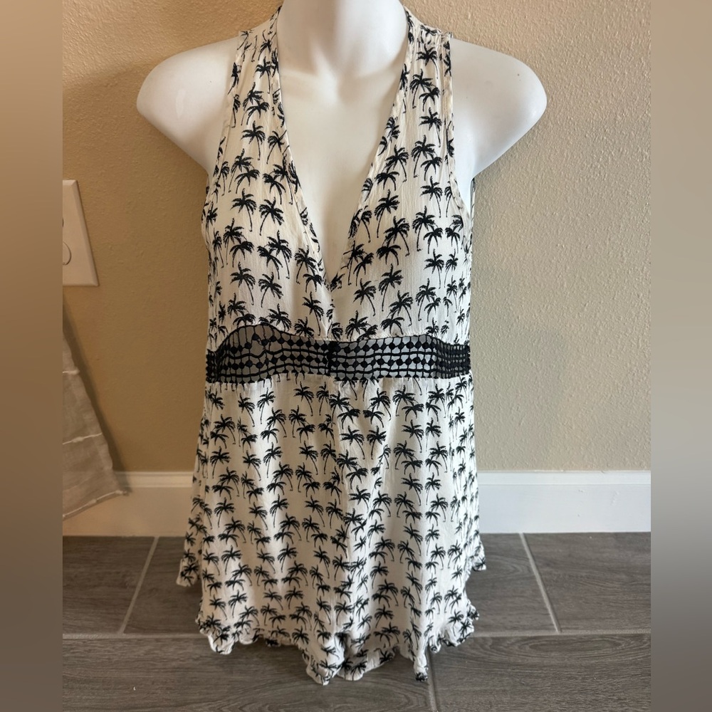 Palm Tree Print Sleeveless Romper by Audrey Sz. S